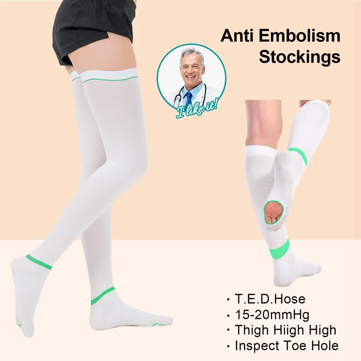 SEXYEYE SEXYEYE T.E.D. Anti Embolism Compression Stockings Thigh High Knee High 15-20 mmHg for Women Men with Inspect Toe Hole - View 3 of 7