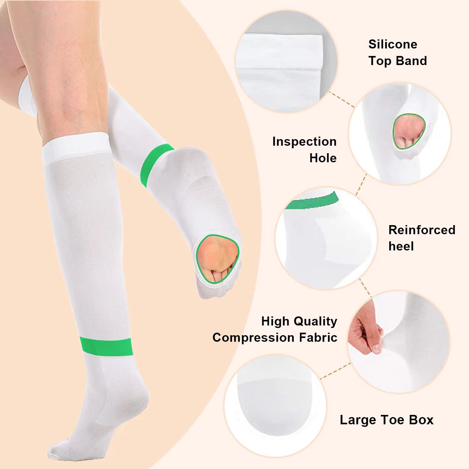 SEXYEYE SEXYEYE T.E.D. Anti Embolism Compression Stockings Thigh High Knee High 15-20 mmHg for Women Men with Inspect Toe Hole - View 4 of 7