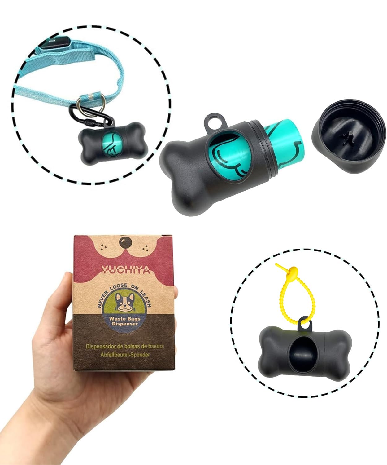 YUCHIYA Dog Poop Pickup Bags Holder Dispenser with Leak Proof Scented Waste Bags and Carabiner Never Lose on Leash 1 Holder 195 Bags Black - View 3 of 7