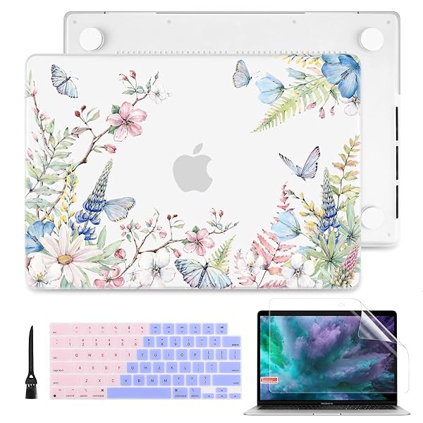 Batianda Elegant Flowers Case for M4 New MacBook Pro 14 inch 2024 2023 2021 A3112 A2992 with Keyboard Cover and Screen Protector
