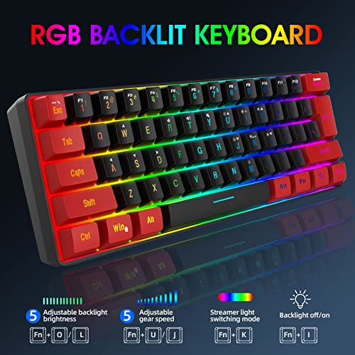 Snpurdiri Buy Snpurdiri 60% RGB Wired Gaming Keyboard - Ultra-Compact Mini Keyboard for PC Gamers in Red & Black - View 6 of 8