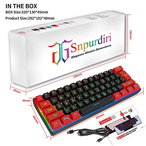 Snpurdiri Buy Snpurdiri 60% RGB Wired Gaming Keyboard - Ultra-Compact Mini Keyboard for PC Gamers in Red & Black - View 7 of 8
