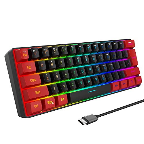 Snpurdiri Buy Snpurdiri 60% RGB Wired Gaming Keyboard - Ultra-Compact Mini Keyboard for PC Gamers in Red & Black - View 2 of 8