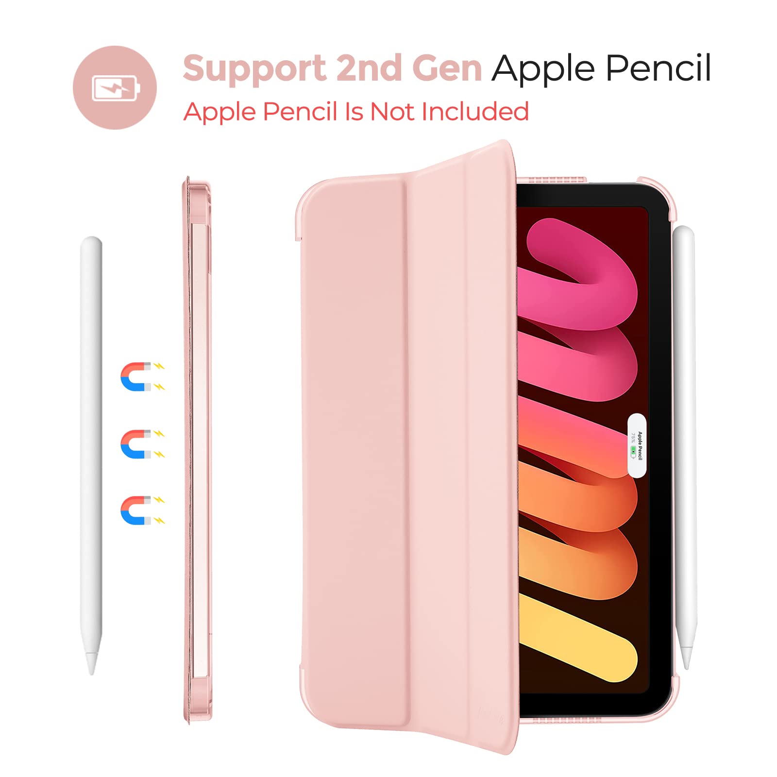 ProCase ProCase Smart Case for iPad Mini 7 and 6 Hard Back Cover 8.3 Inch Pink 2024 2021 A17 Pro 7th 6th Gen - View 5 of 8