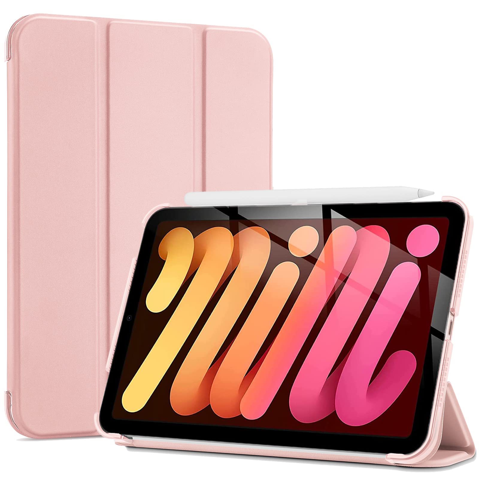 ProCase Smart Case for iPad Mini 7 and 6 Hard Back Cover 8.3 Inch Pink 2024 2021 A17 Pro 7th 6th Gen
