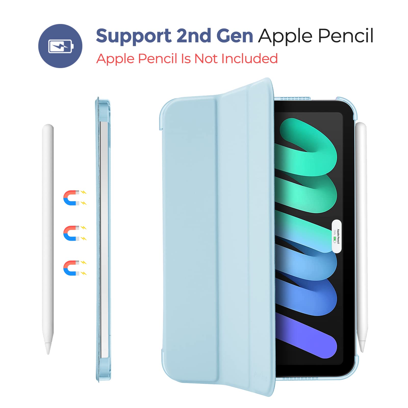 ProCase ProCase Smart Case for iPad Mini 6 8.3 Inch 2021 Hard Back Cover Sky Blue 6th Generation A2567 A2568 A2569 - View 5 of 8