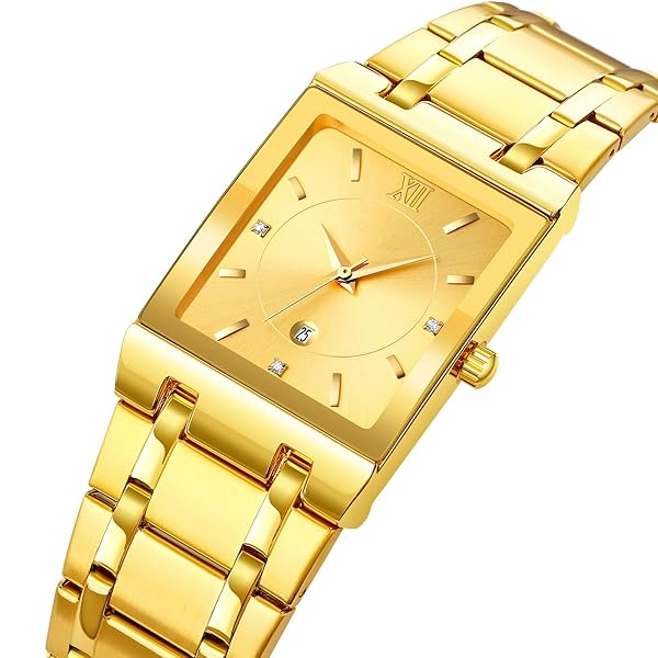 Reginald Reginald Fashion Square Watches for Men Waterproof Analog Quartz Stainless Steel Business Casual Gold Watch - View 3 of 7
