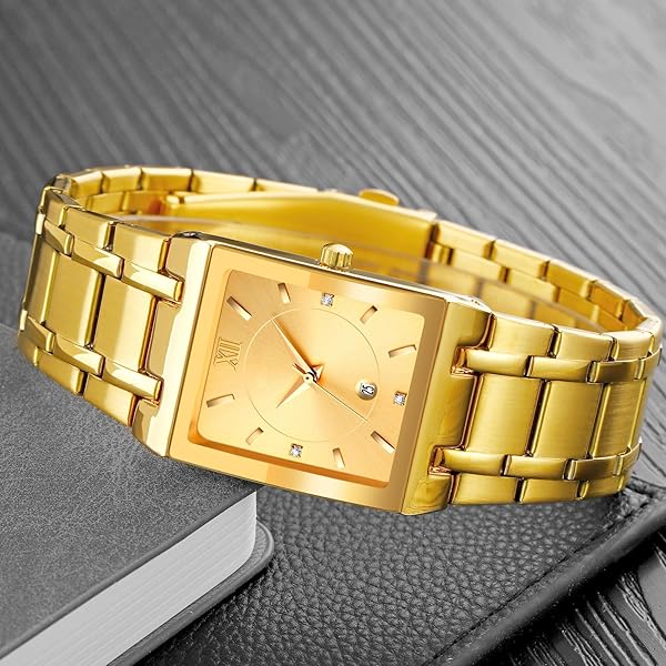 Reginald Reginald Fashion Square Watches for Men Waterproof Analog Quartz Stainless Steel Business Casual Gold Watch - View 4 of 7