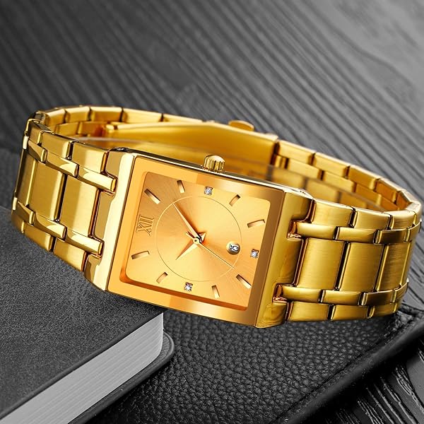 Reginald Reginald Fashion Square Watches for Men Waterproof Analog Quartz Stainless Steel Business Casual Gold Watch - View 5 of 7