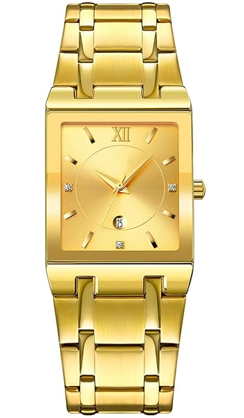 Reginald Reginald Fashion Square Watches for Men Waterproof Analog Quartz Stainless Steel Business Casual Gold Watch - View 2 of 7