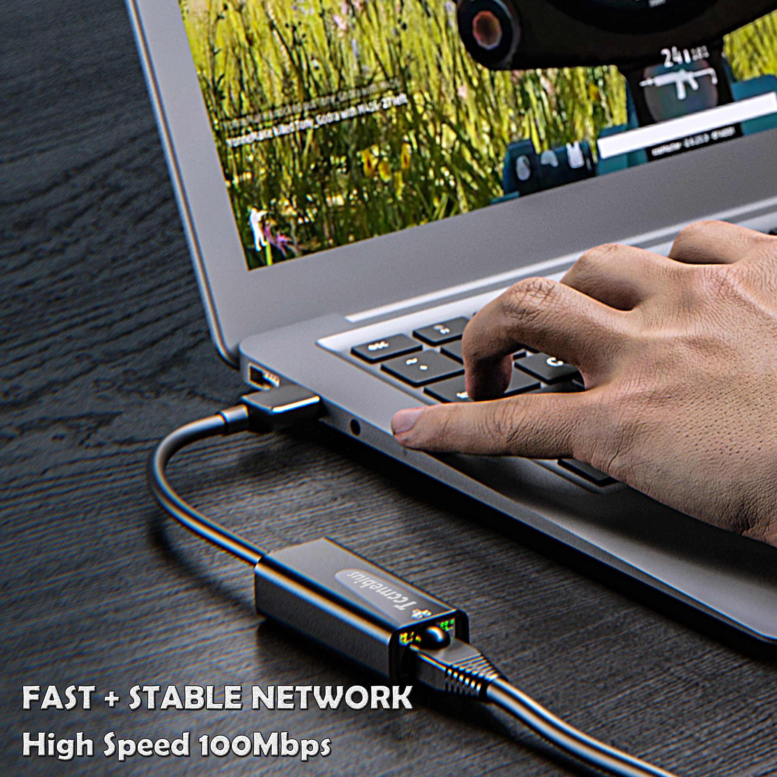 Tccmebius Tccmebius USB Ethernet Adapter USB 2.0 to 10/100 Wired Network Adapter for MacBook Surface Pro Notebook PC Compatible with Windows Mac Android Linux - View 2 of 7