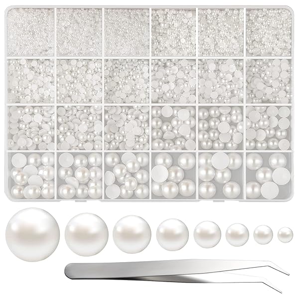 FEPITO FEPITO 11070 Pcs Flat Back Pearl Beads in 8 Sizes for Crafts Embellishment Shoes Phone Nail Art and DIY Projects