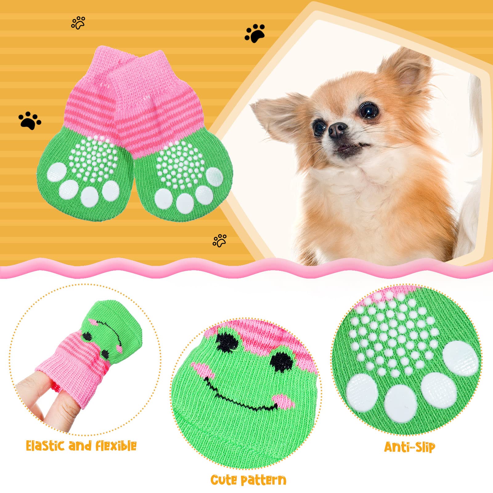 Saintrygo Saintrygo 24 Pieces Anti Slip Dog Socks Small Cat Paw Protector for Indoor Use on Hardwood Floors - View 3 of 7