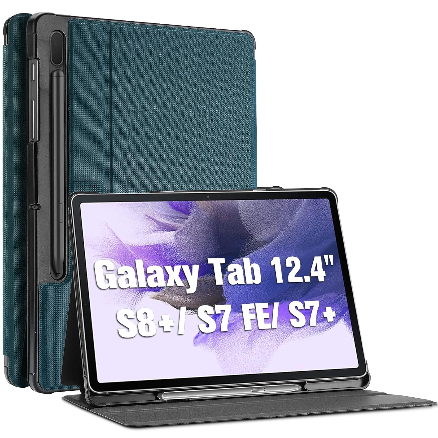 ProCase Slim Stand Folio Smart Cover for Galaxy Tab S8 Plus S7 FE 2021 S7 Plus 12.4 Inch with S Pen Holder Teal