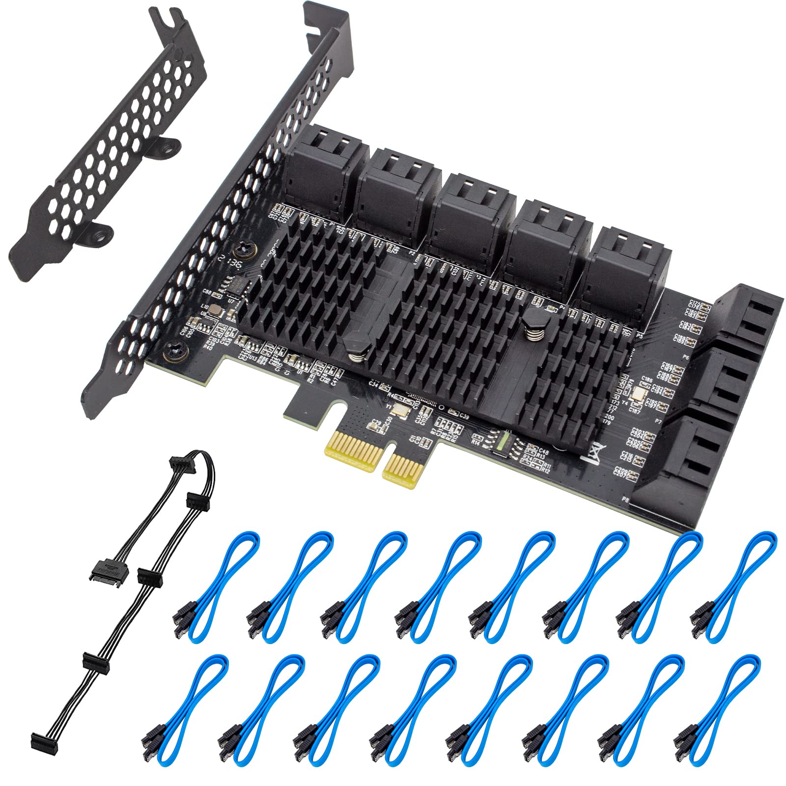 ACTIMED ACTIMED PCIe SATA 16 Port Expansion Card 6 Gbps SATA 3.0 Controller Low Profile Bracket Supports 16 SATA3 Devices Compatible with Windows MAC Linux