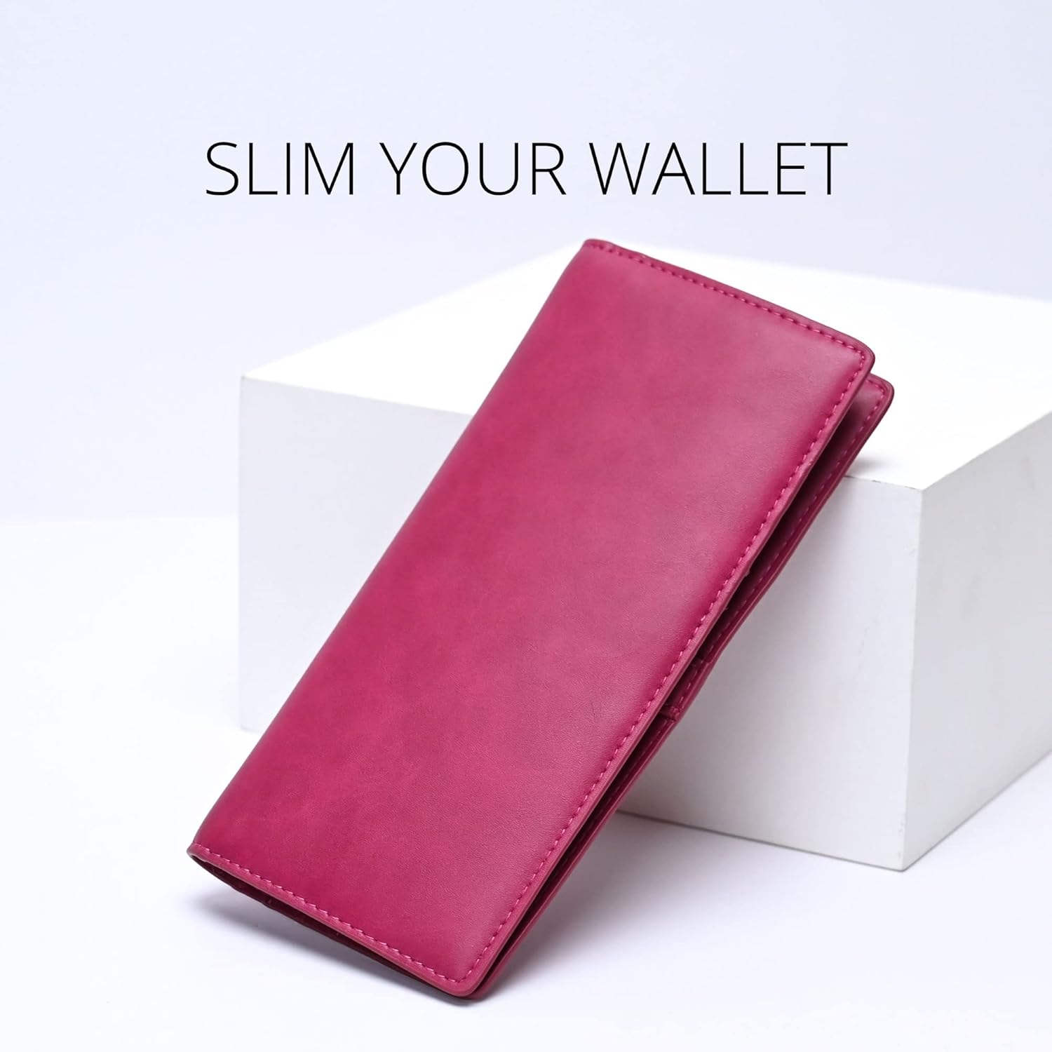 Alldaily Alldaily Ultra Slim Thin Women Wallet RFID Blocking Credit Card Holder Bifold Long Ladies Billfold Fuchsia Purple - View 2 of 9
