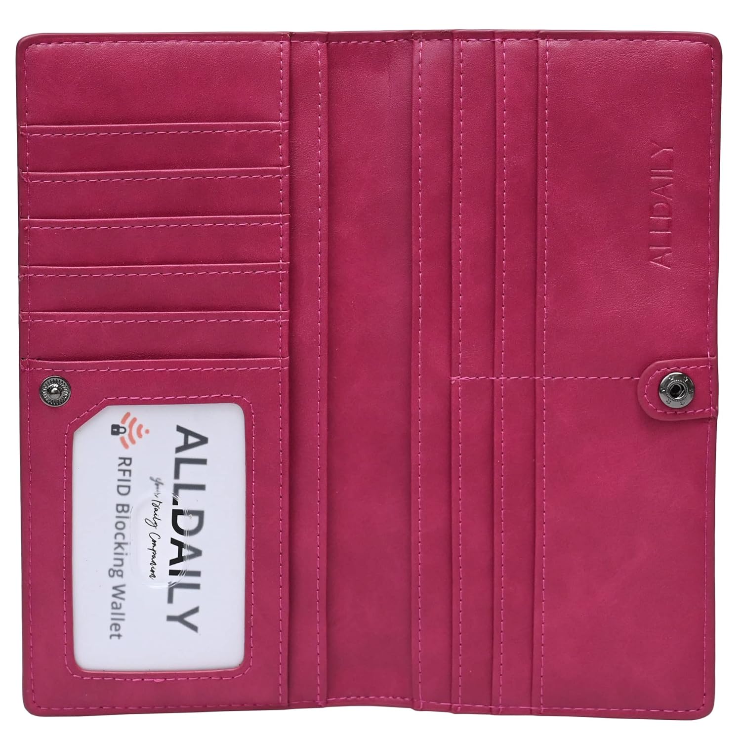 Alldaily Alldaily Ultra Slim Thin Women Wallet RFID Blocking Credit Card Holder Bifold Long Ladies Billfold Fuchsia Purple