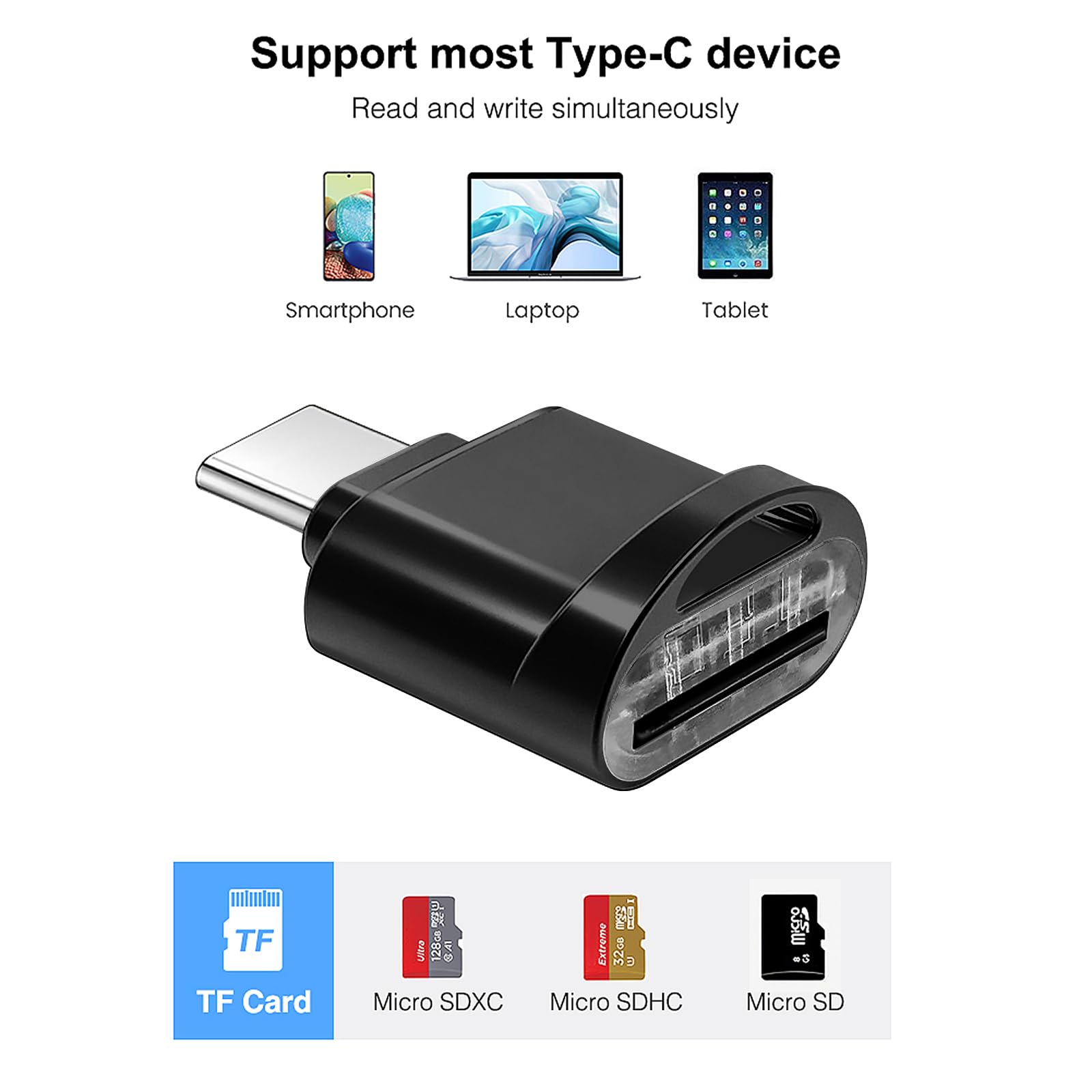 leizhan Leizhan Type C Micro SD Card Reader USB C Adapter for MacBook Windows Samsung Galaxy Black - View 2 of 6