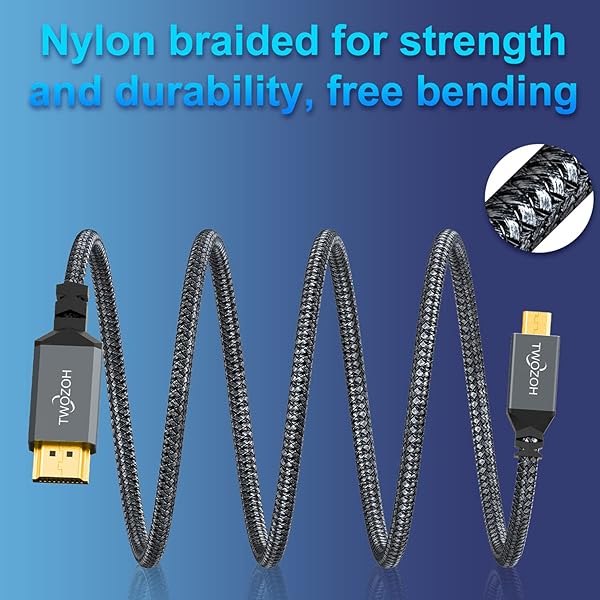 Twozoh Twozoh 4K Micro HDMI to HDMI Cable 1FT - High-Speed Braided Cord for 3D & 4K/60Hz Support - View 4 of 8