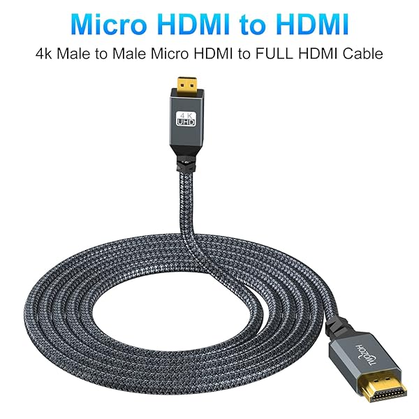 Twozoh Twozoh 4K Micro HDMI to HDMI Cable 1FT - High-Speed Braided Cord for 3D & 4K/60Hz Support - View 6 of 8