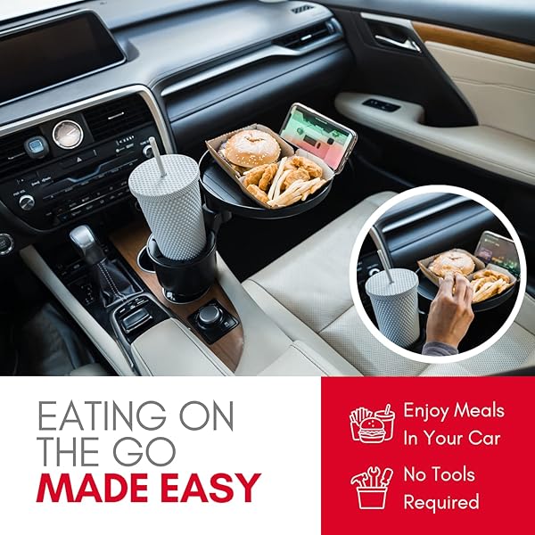 Macally Macally Car Cup Holder Tray Expander with Phone Slot 9 Inch Food Tray Table and Drink Holder for Yeti Hydroflask and More - View 3 of 8