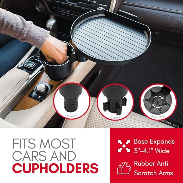 Macally Macally Car Cup Holder Tray Expander with Phone Slot 9 Inch Food Tray Table and Drink Holder for Yeti Hydroflask and More - View 6 of 8