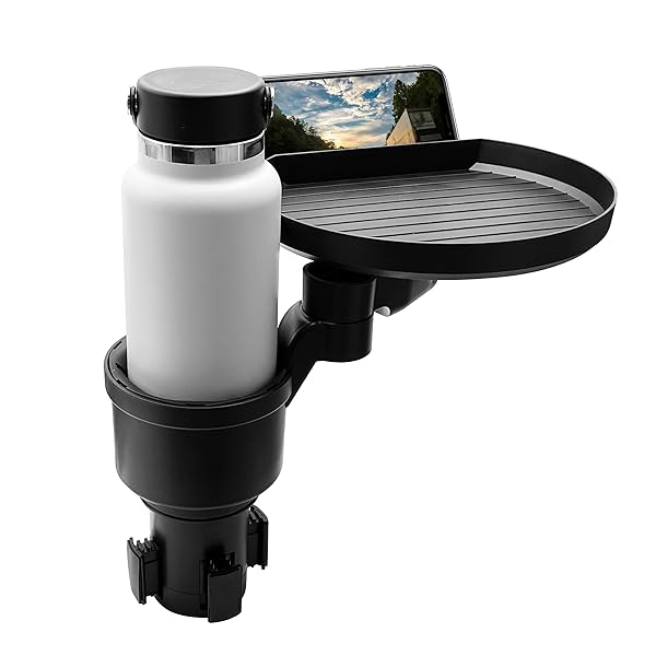 Macally Car Cup Holder Tray Expander with Phone Slot 9 Inch Food Tray Table and Drink Holder for Yeti Hydroflask and More