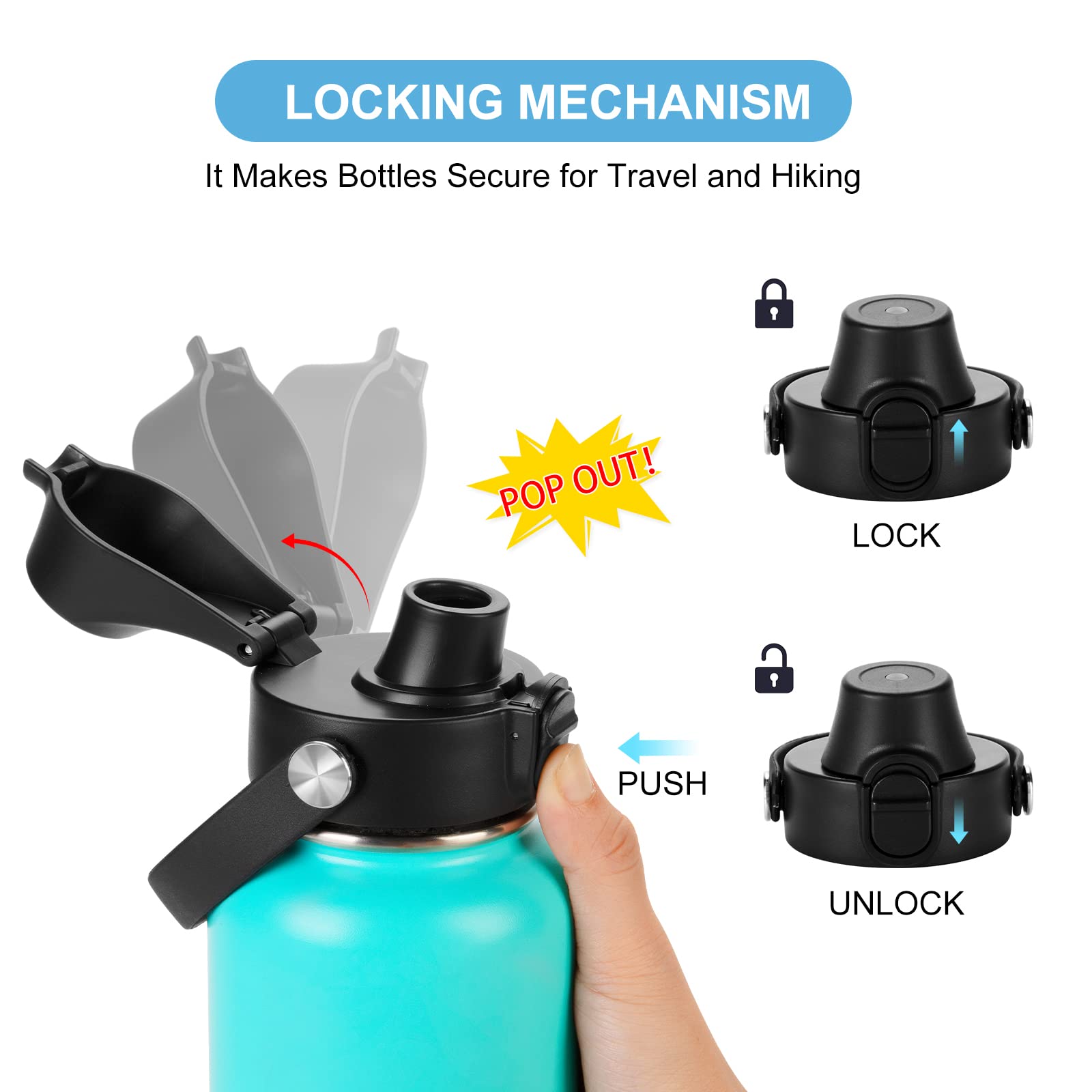 EIPOSAU EIPOSAU Auto Flip Lid for Hydro Flask Wide Mouth Replacement Lid with Button Lock Compatible with Simple Modern Iron Flask Black - View 2 of 7