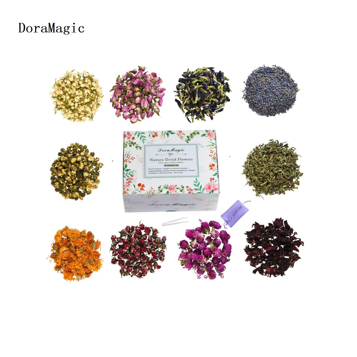 DoraMagic Natural Dried Flowers Kit 10 Bags for Soap Making Candle Resin Jewelry Bath Includes Rose Buds Lavender Jasmine and More - View 2 of 7