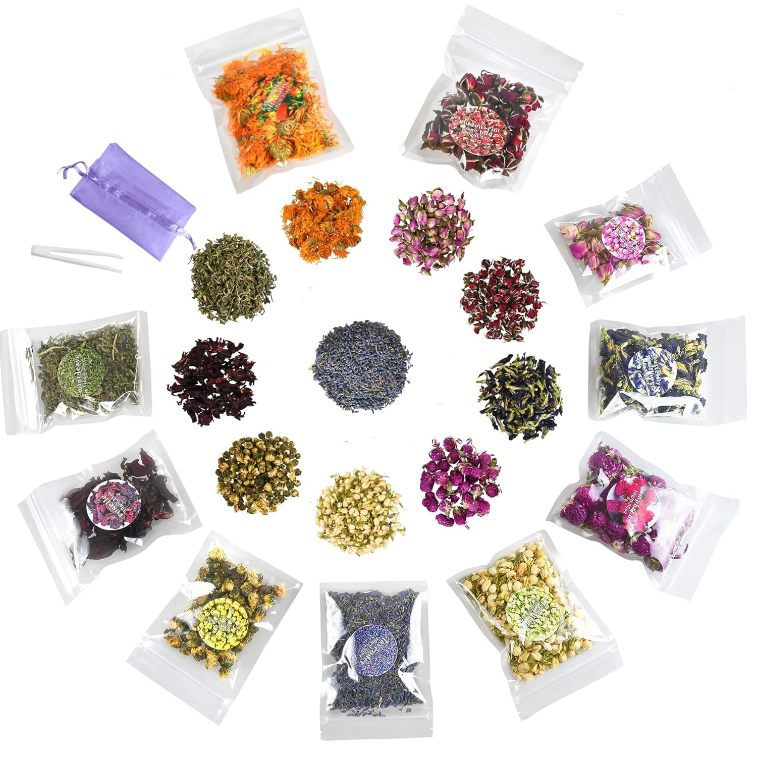 DoraMagic Natural Dried Flowers Kit 10 Bags for Soap Making Candle Resin Jewelry Bath Includes Rose Buds Lavender Jasmine and More