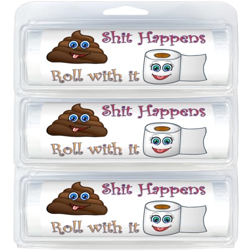 Gotta Tinkle! Funny Mini Toilet Paper Gag Gift Cute Party Favor Useful Gift Idea Poop Emoji Humor 3-Pack Shit Happens Roll With It