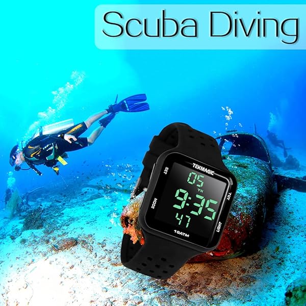 CHISHUNG CHISHUNG Mens Boys Waterproof Diving Watch 10 ATM 100m Digital Sports Chronograph Stopwatch Dual Time Zone W23-CUS-BK - View 3 of 10