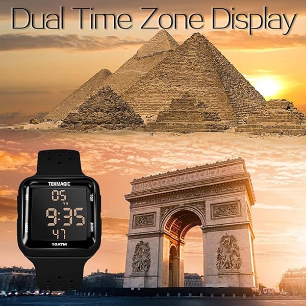 CHISHUNG CHISHUNG Mens Boys Waterproof Diving Watch 10 ATM 100m Digital Sports Chronograph Stopwatch Dual Time Zone W23-CUS-BK - View 5 of 10