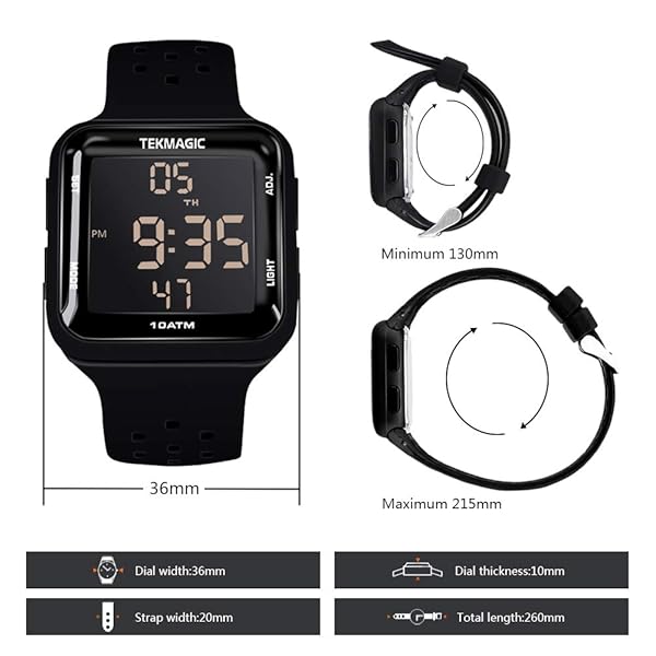 CHISHUNG CHISHUNG Mens Boys Waterproof Diving Watch 10 ATM 100m Digital Sports Chronograph Stopwatch Dual Time Zone W23-CUS-BK - View 7 of 10