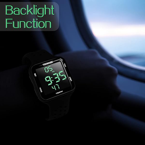 CHISHUNG CHISHUNG Mens Boys Waterproof Diving Watch 10 ATM 100m Digital Sports Chronograph Stopwatch Dual Time Zone W23-CUS-BK - View 10 of 10