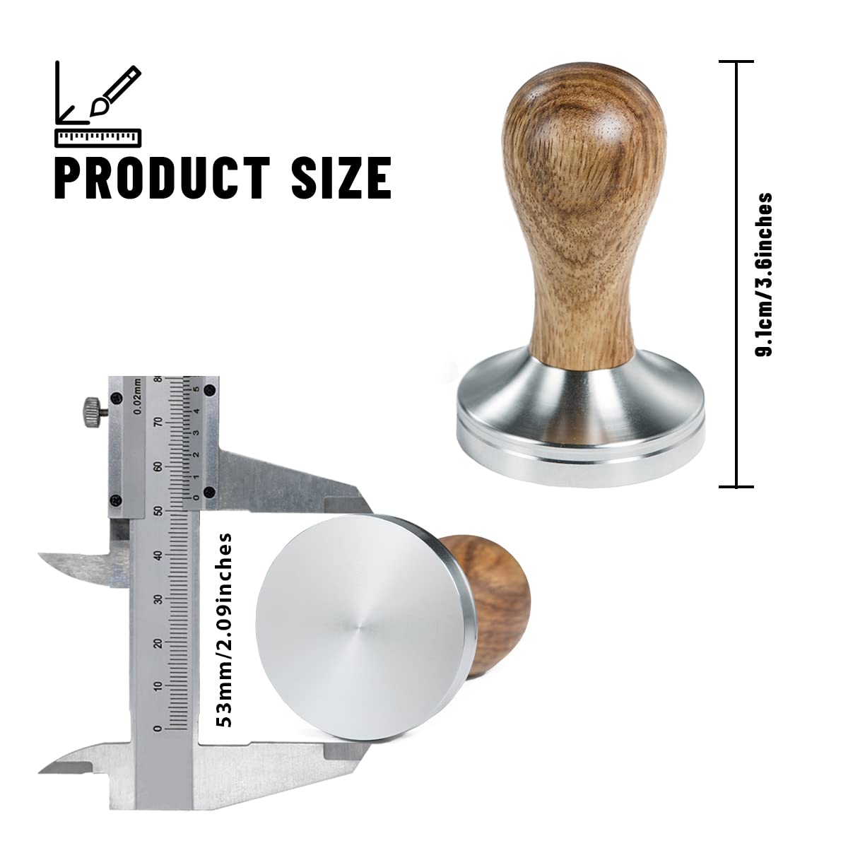 Ezebesta Ezebesta 53mm Coffee Tamper Espresso Press with Tamper Mat and Wooden Handle for Barista Espresso Machines Accessory - View 5 of 9