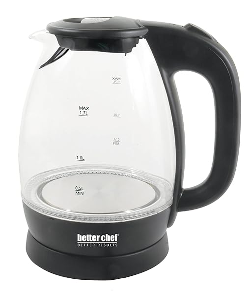 Better Chef Better Chef Cordless Electric Glass Kettle | 7-Cup Borosilicate Glass | LED Light | 360-deg Swivel Base | Auto Boil-Dry Shut-Off (Black)