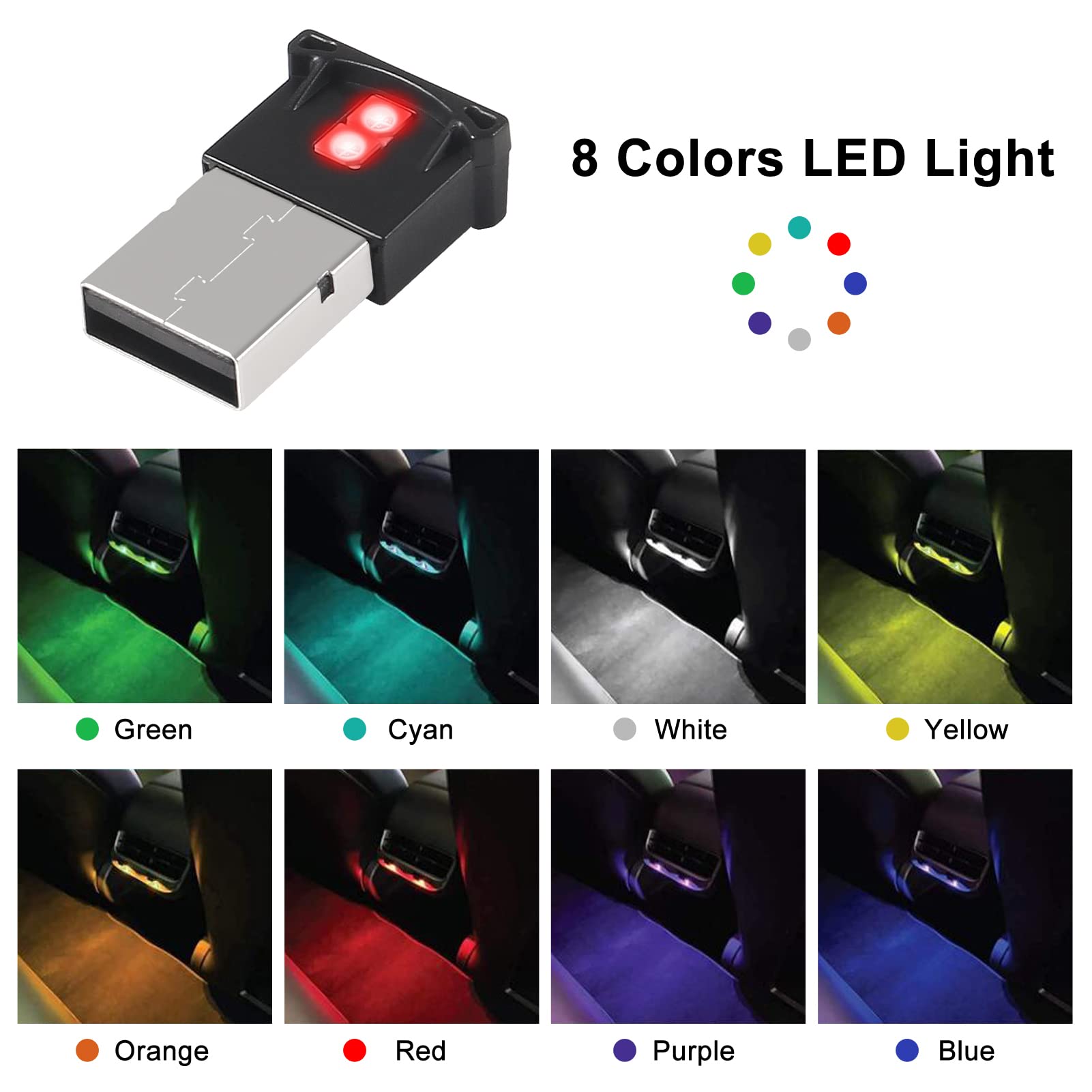 Aobao Aobao Mini USB LED Lights 4pcs Adjustable RGB DC 5V 8 Colors for Car Laptop Home Decoration - View 2 of 7
