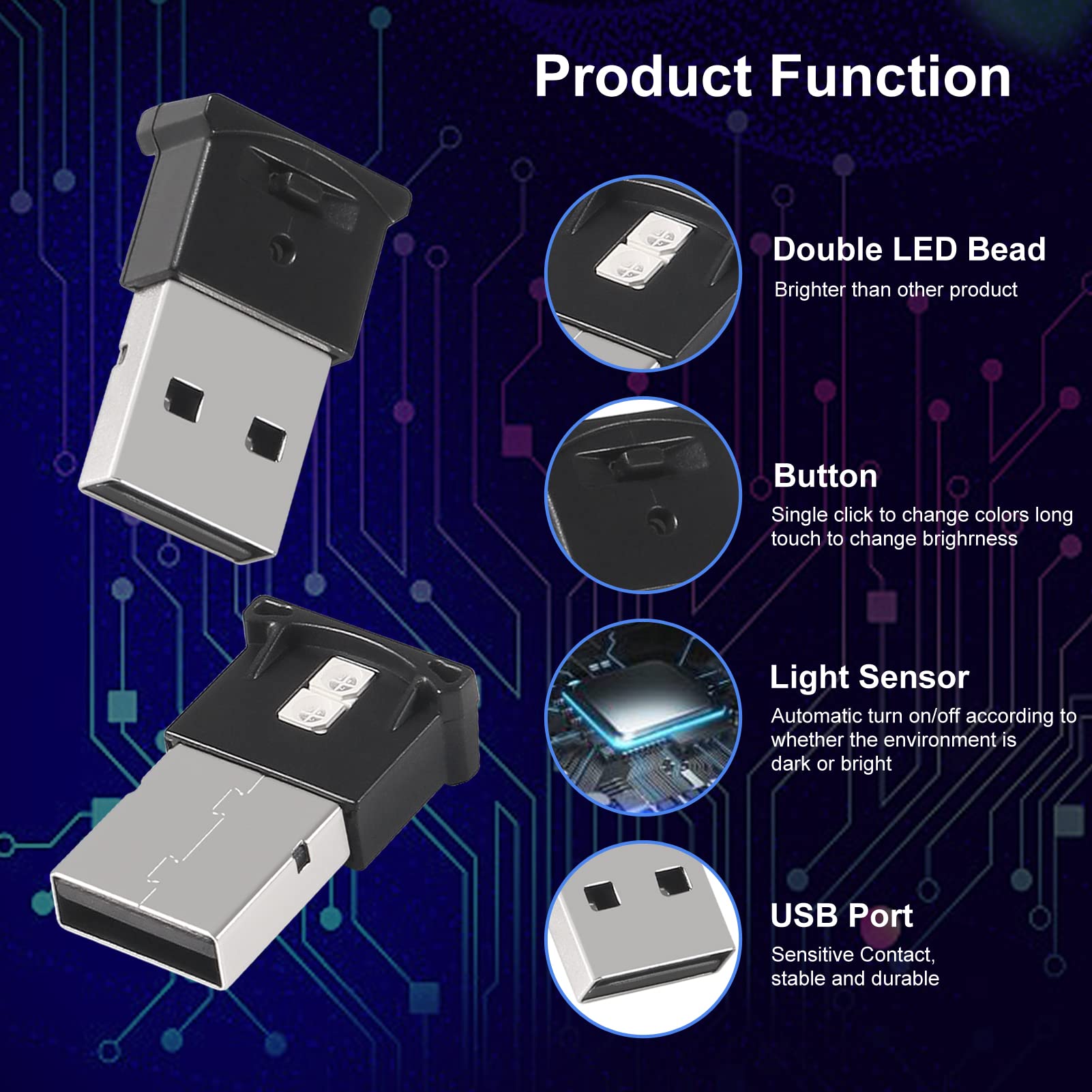 Aobao Aobao Mini USB LED Lights 4pcs Adjustable RGB DC 5V 8 Colors for Car Laptop Home Decoration - View 4 of 7