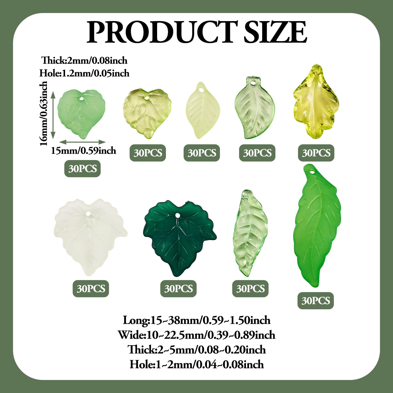 Craftdady Craftdady 270pc Green Acrylic Leaf Bead Charms Transparent Frosted Maple Leaves Pendants for Jewelry Craft Making Earring Necklaces - View 3 of 7