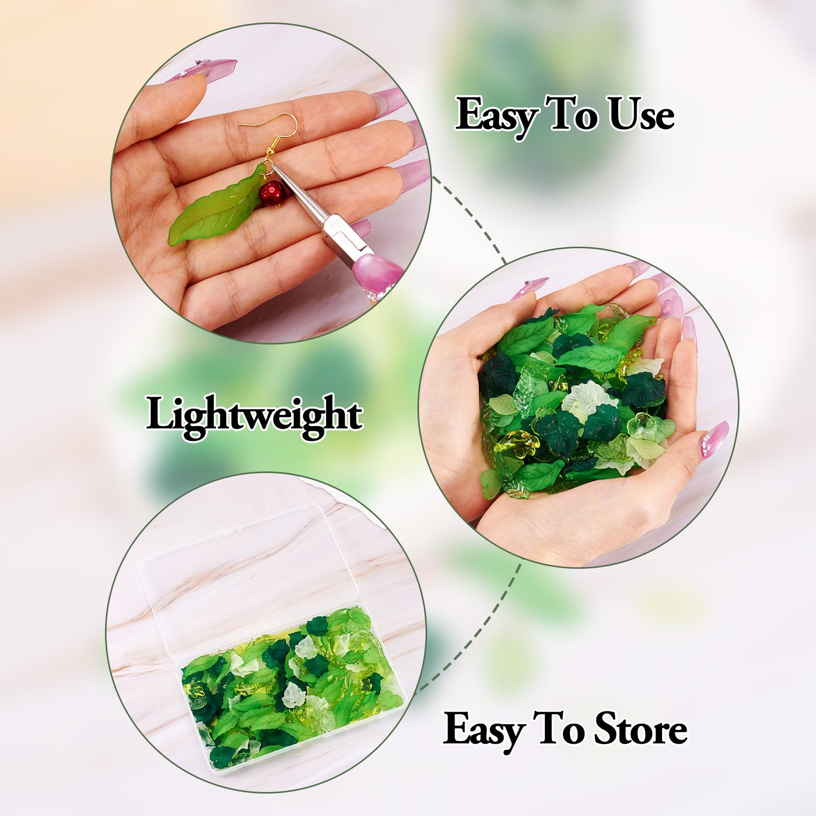 Craftdady Craftdady 270pc Green Acrylic Leaf Bead Charms Transparent Frosted Maple Leaves Pendants for Jewelry Craft Making Earring Necklaces - View 4 of 7