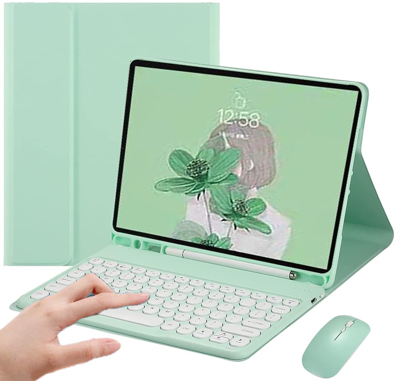 PboyiqiS PboyiqiS Keyboard Case for iPad 9th 8th 7th Generation with Mouse and Detachable Keyboard Mint Green