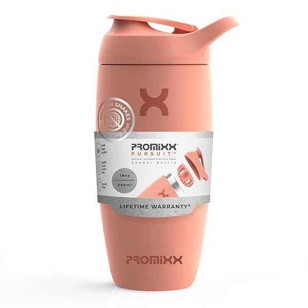 Promixx Promixx Pursuit 18oz Insulated Stainless Steel Shaker Bottle - Coral Blender Cup for Smoothies & Drinks