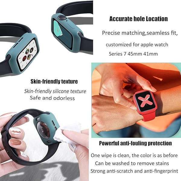 Yrzper Soft TPU Protective Bumper Case for Apple Watch 41mm & 45mm - Compatible with Series 9, 8, 7 (Black) - View 6 of 8