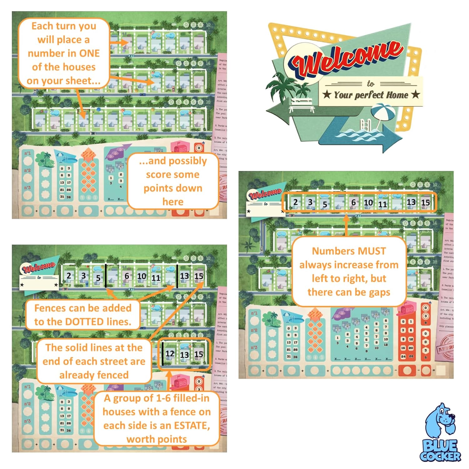 Blue Cocker Welcome to Your Perfect Home Board Game City Building Strategy and Narrative Adventure for Adults and Kids Ages 10 Plus 1-6 Players 25 Minute Playtime - View 4 of 7