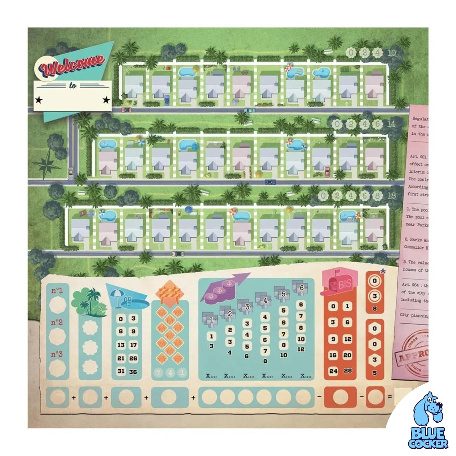 Blue Cocker Welcome to Your Perfect Home Board Game City Building Strategy and Narrative Adventure for Adults and Kids Ages 10 Plus 1-6 Players 25 Minute Playtime - View 5 of 7
