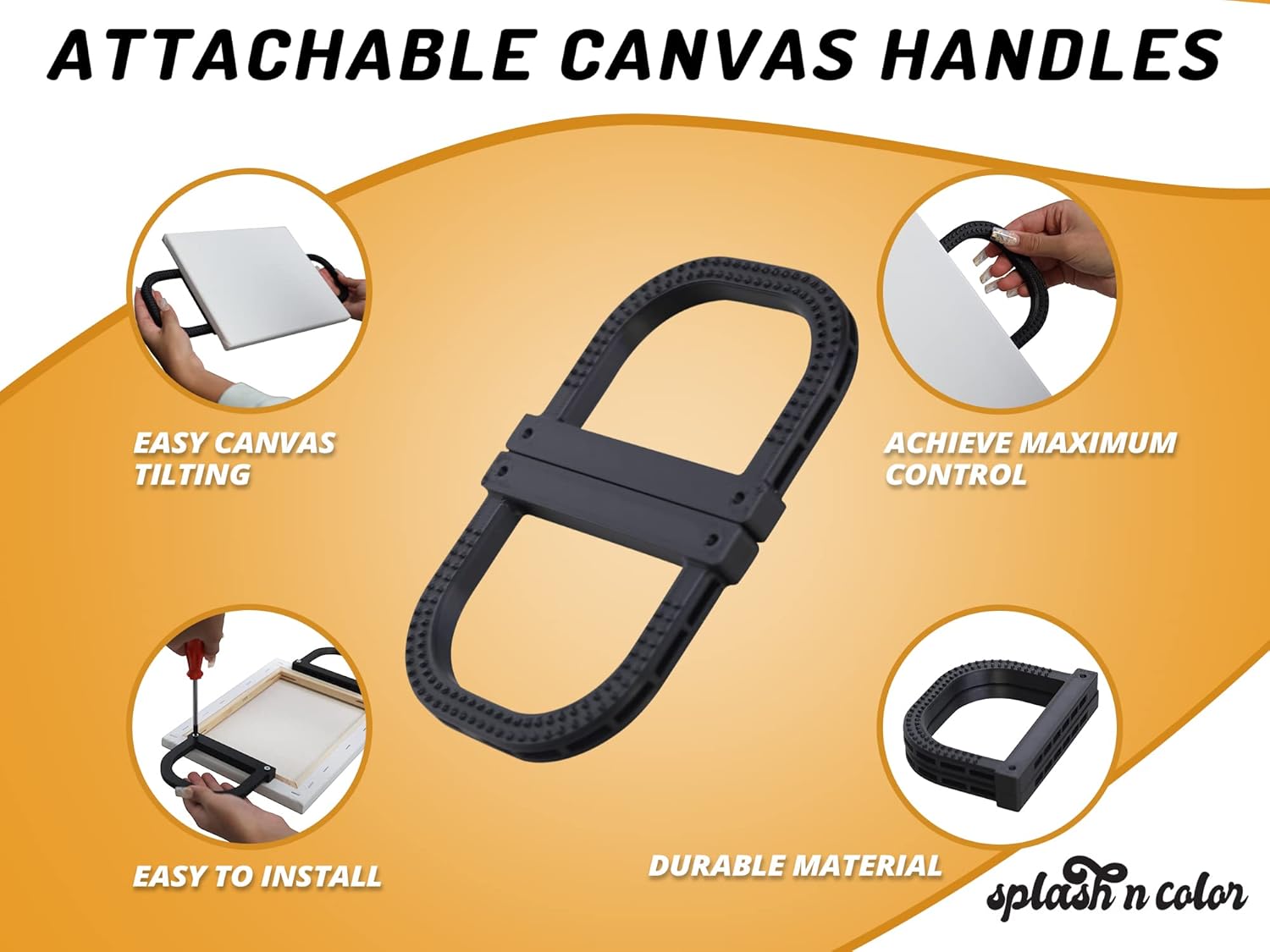 splash n color SplashNcolor 2-Pack Canvas Handles for Easy Paint Pouring and Tilting Mess Free Acrylic Paint Tools for Fluid Artists Black - View 3 of 7