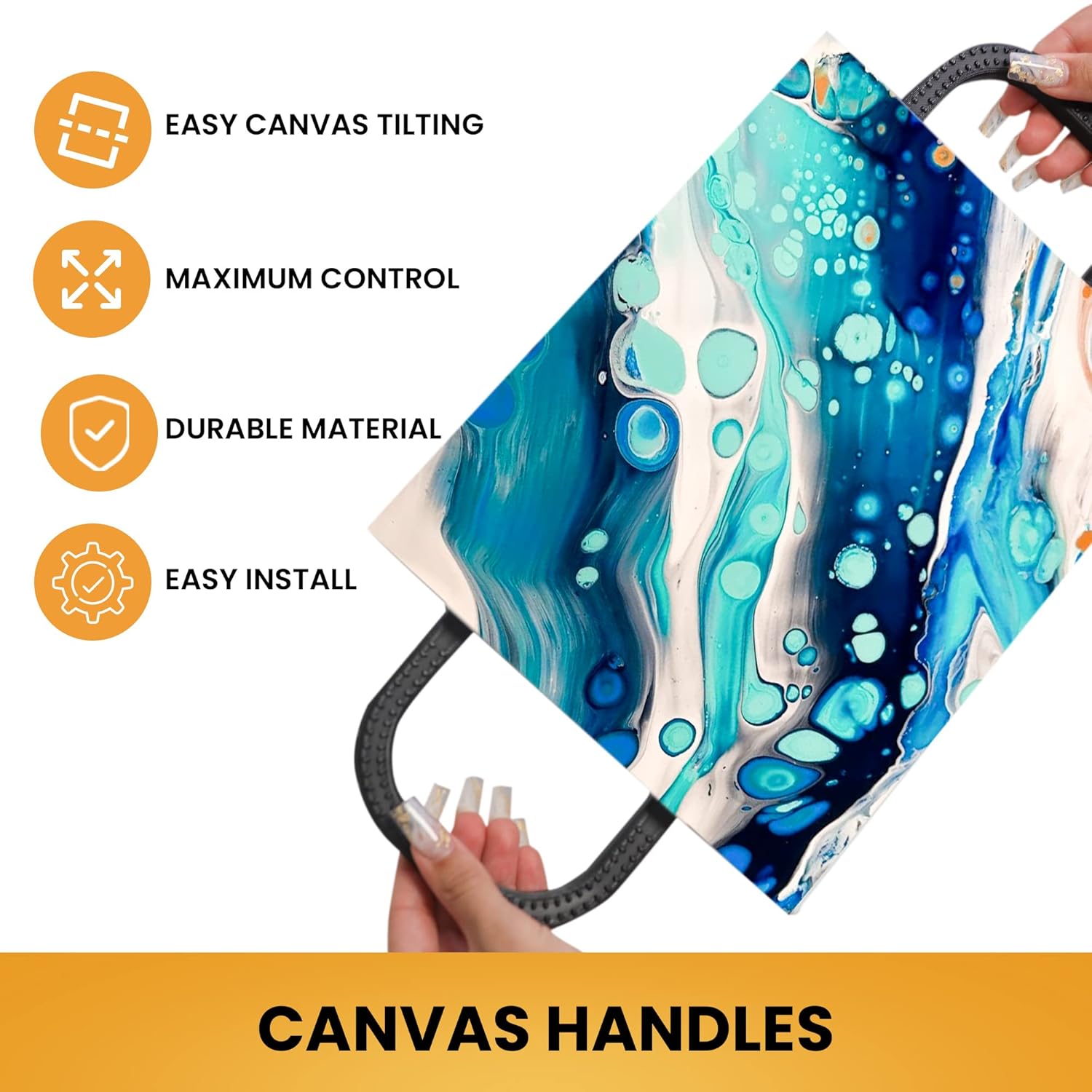 splash n color SplashNcolor 2-Pack Canvas Handles for Easy Paint Pouring and Tilting Mess Free Acrylic Paint Tools for Fluid Artists Black - View 6 of 7