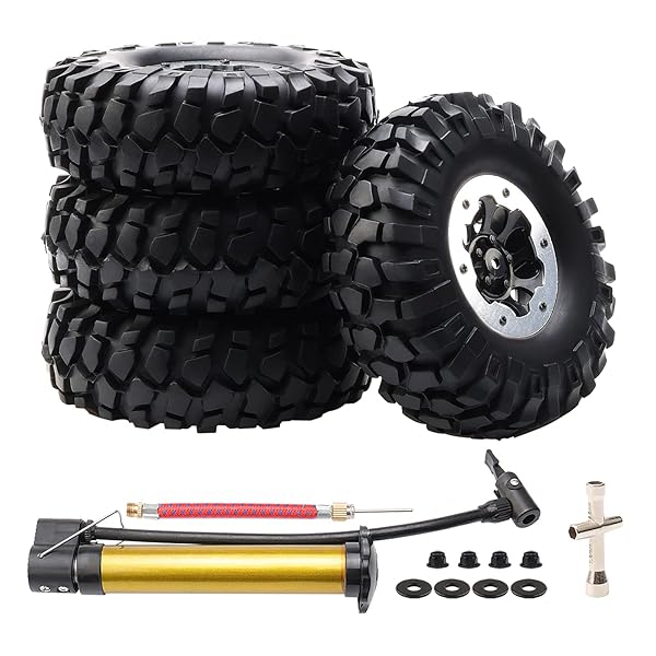 Rchobbytop Rchobbytop 4 Pack 1.9 Inch Tires and 12mm Wheel Rims for 1/10 RC Rock Crawler Traxxas Slash 4x4 VXL VKAR Redcat SCX10 CC01 RC4WD D90