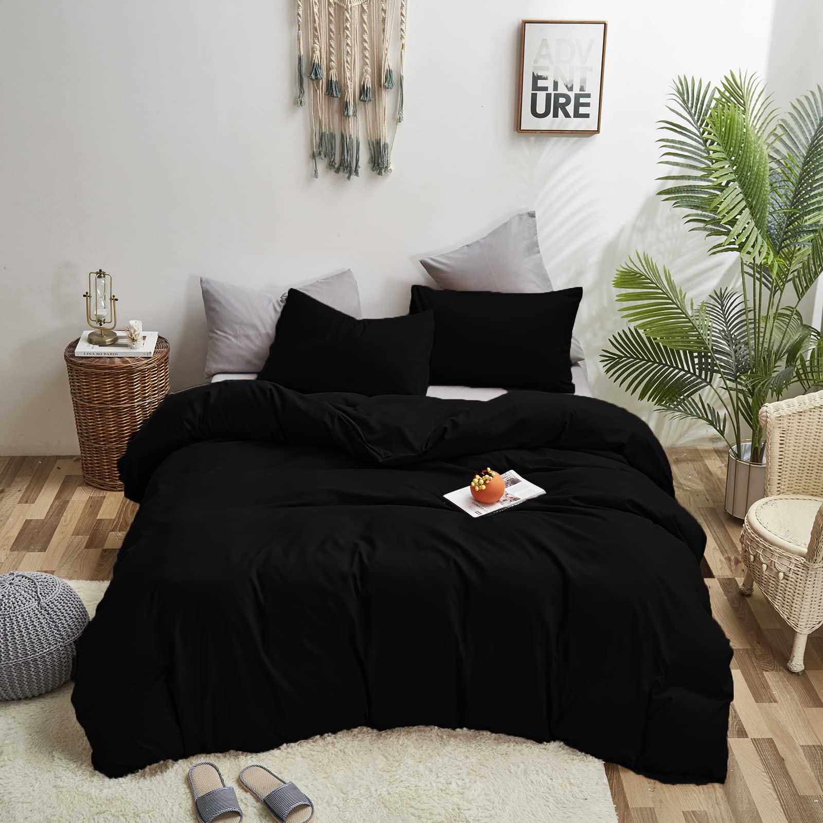 Cottonight Cottonight Black Comforter Set King Cozy Modern Gothic All Black Bedding Fuzzy Blanket Quilts for Men and Women - View 3 of 6